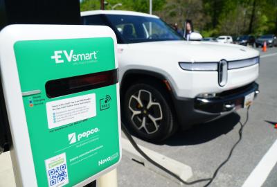 A picture of Pepco's EV charger as it charges a vehicle